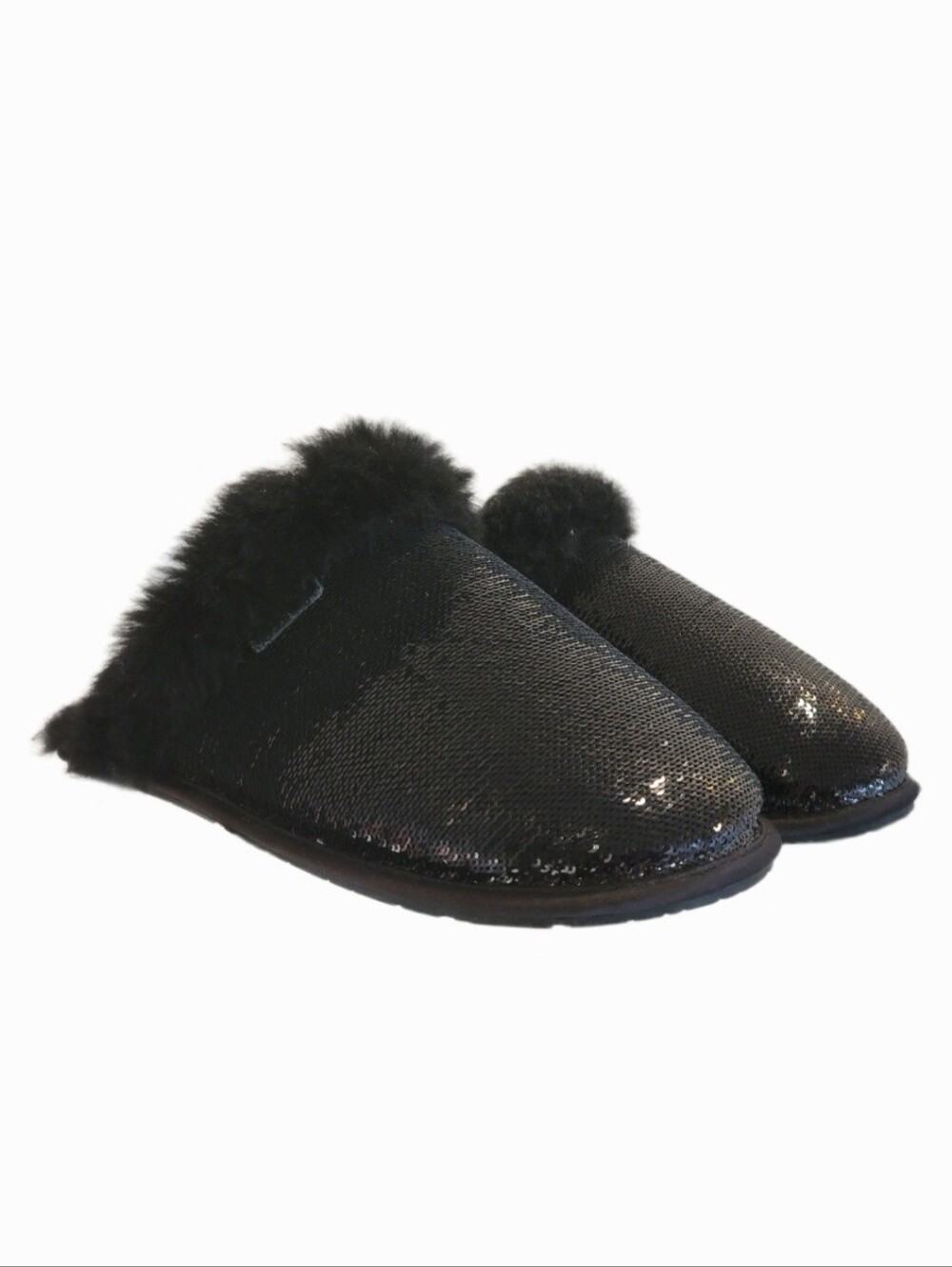 UGG Scuffette II Mirror Ball Slipper in Black 6 Fur Lining Sequins Sparkly Cute